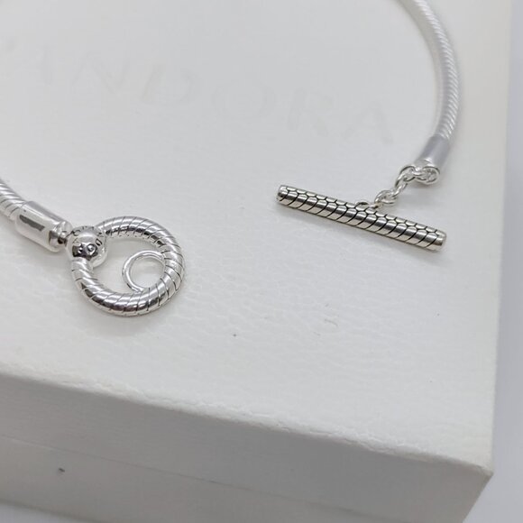 Pandora Moments T-Bar Snake Chain Bracelet S925 Sterling Silver with box - Picture 3 of 4